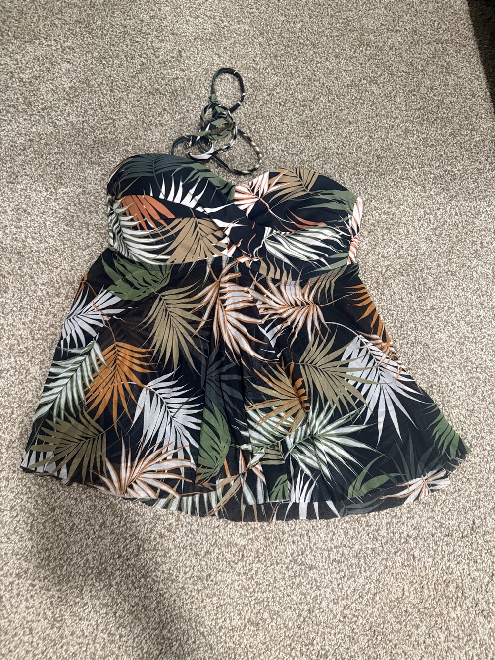 Kona Sol Strapless Swim tank with Leaf Print